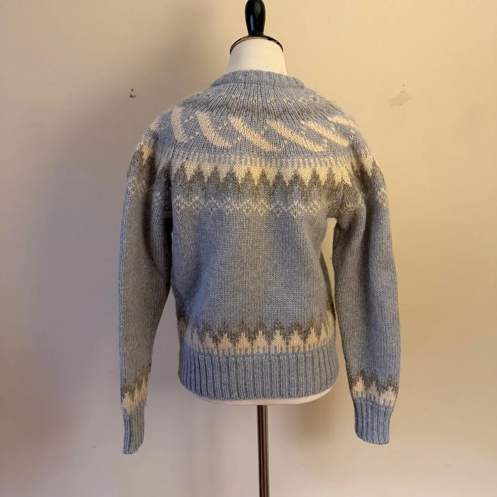 Vintage 80s Woolrich Woman Nordic Fair Isle 100% Wool Cardigan Sweater Size S